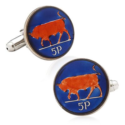 Hand Painted Irish Bull Coin Cufflink