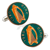 Hand Painted Irish Eire Coin Cufflinks