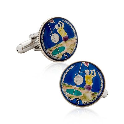 Hand Painted Isle Of Man 5P Coin Cufflinks