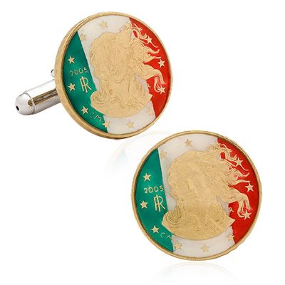 Hand Painted Italian Ten Cent Coin Cufflinks
