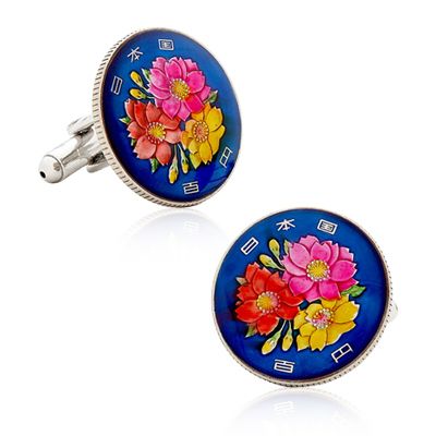 Hand Painted Japanese Cherry Blossom Coin Cufflinks