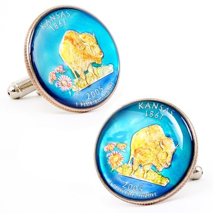 Hand Painted Kansas State Quarter Cufflinks