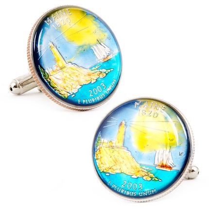 Hand Painted Maine State Quarter Cufflinks