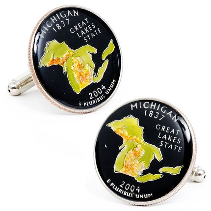 Hand Painted Michigan State Quarter Cufflinks