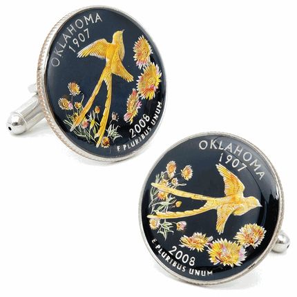 Hand Painted Oklahoma State Quarter Cufflinks