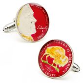 Hand Painted Red Buffalo Nickel Cufflinks