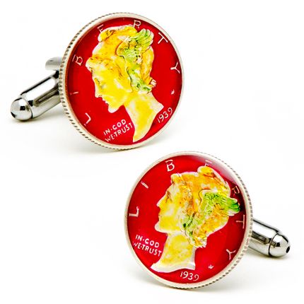 Hand Painted Red Liberty Dime Cufflinks