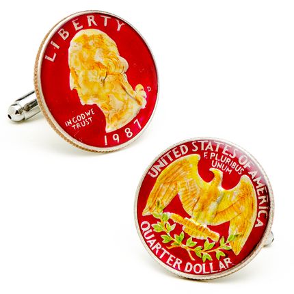 Hand Painted Red USA Quarter Cufflinks