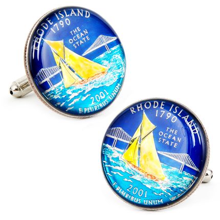 Hand Painted Rhode Island State Quarter Cufflinks