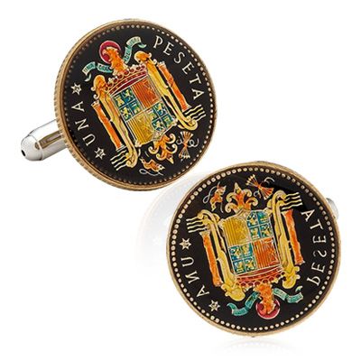 Hand Painted Spanish Una Peseta Cufflinks
