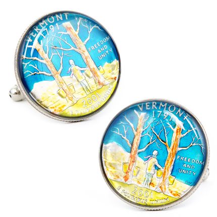 Hand Painted Vermont State Quarter Cufflinks