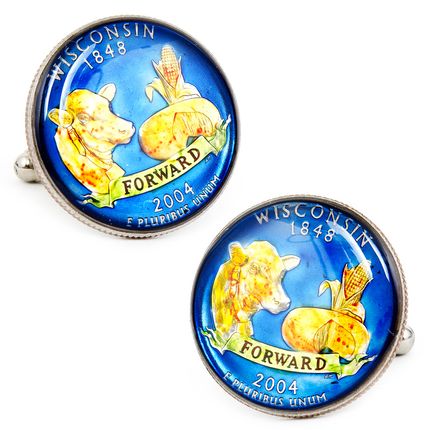 Hand Painted Wisconsin State Quarter Cufflinks