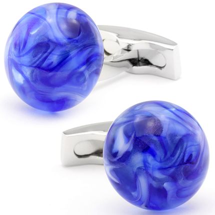 Handcrafted Glass Blue Marble Cufflinks