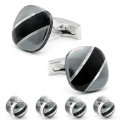 Hematite Onyx and Mother Of Pearl Striped Sash Cufflinks