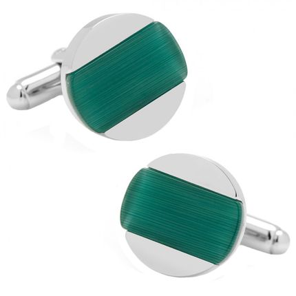 Inlaid Emerald Green Cats eye Disc Cufflinks