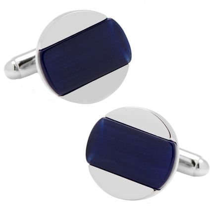 Inlaid Navy Blue Cats eye Disc Cufflinks