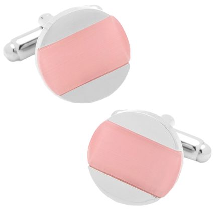 Inlaid Pink Cats eye Disc Cufflinks