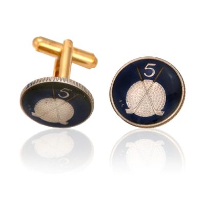 Isle Of Man Golf Ball W/Clubs Coin Cuff Links