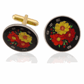 Japan 100 Yen 3 Flowers Coin Cuff Links