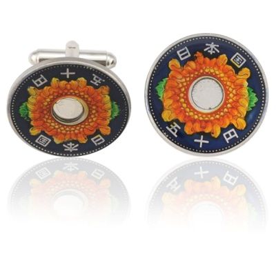 Japan 50 Yen Flower Coin Cuff Links