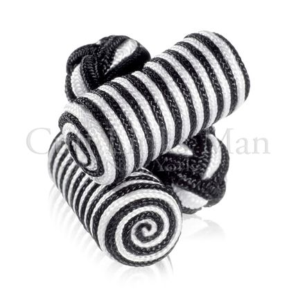 Licorice Black And White Silk Knot Log Cuff Links
