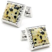 Marbled Stone Framed in Silver Cufflinks