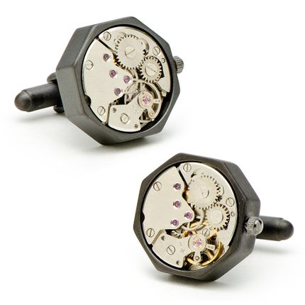 Matte Black Octagon Watch Movement Cufflinks