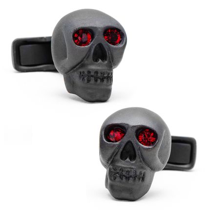 Matte Black Skulls with Imitation Ruby Eyes Cufflinks
