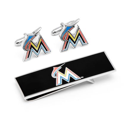 Miami Marlins Cufflinks and Money Clip Gift Set