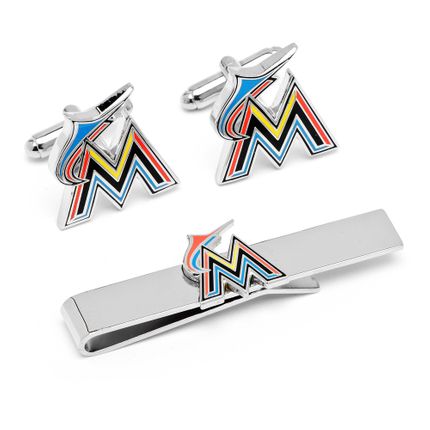 Miami Marlins Cufflinks and Tie Bar Gift Se