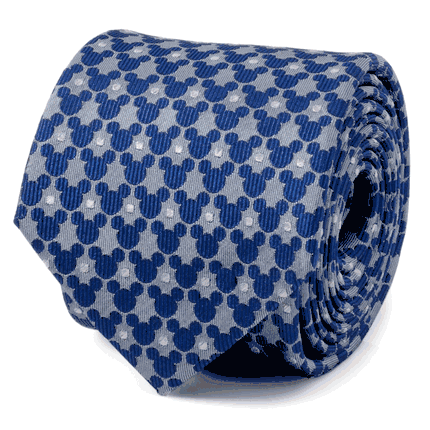 Mickey Silhouette Pattern Dot Blue Tie