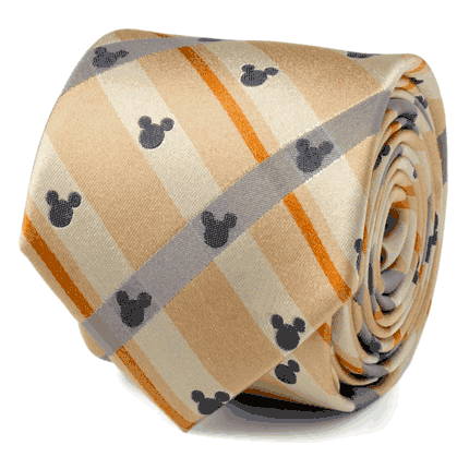 Mickey Silhouette Tan Plaid Tie