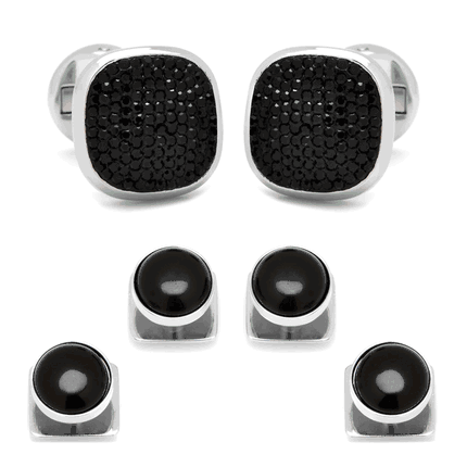 Mixed Pave Crystal and Onyx Stud Set