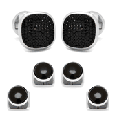 Mixed Pave Crystal and Onyx Stud Set