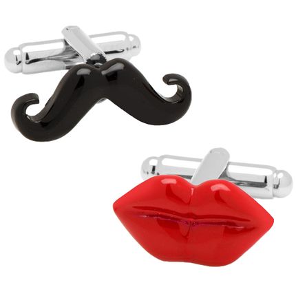Mr. and Mrs. Moustache and Lips Cufflinks
