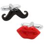 Mr. and Mrs. Moustache and Lips Cufflinks