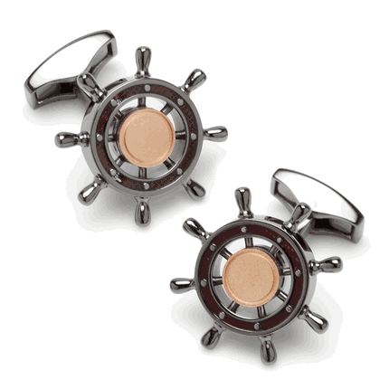 Nautical Wheel Cufflinks- Gunmetal & Rose Gold