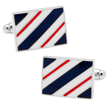 Navy and Red Rectangle Repp Stripe Cufflinks