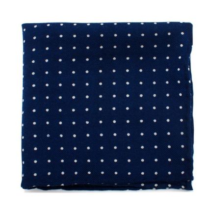 Navy and White Polka Dot Wool Pocket Square