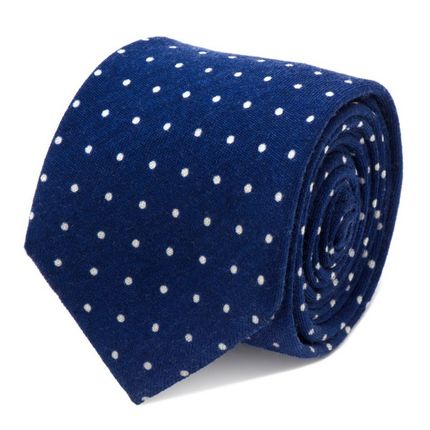 Navy and White Polka Dot Wool Tie