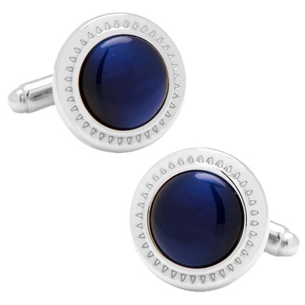 Navy Blue Cats eye Etched Border Cufflinks