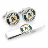Oakland A'S Cufflinks And Tie Bar Gift Set