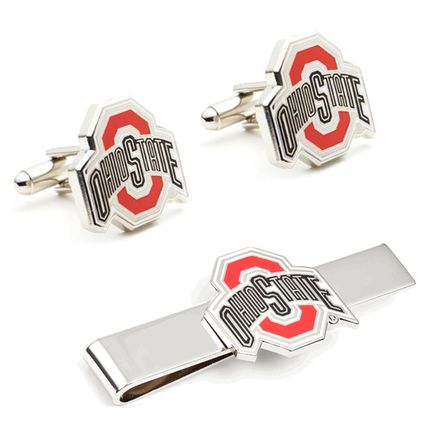 Ohio State University Buckeyes Cufflinks And Tie Bar Gift Set