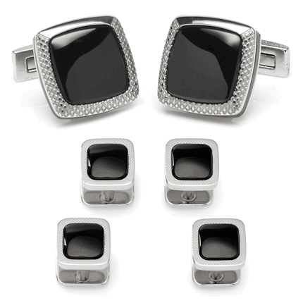 Onyx Cushion Stainless Steel Stud Set