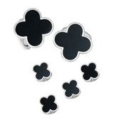 Onyx Four Leaf Clover Sterling Silver Stud Set