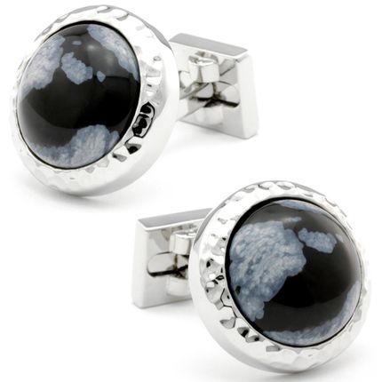 Onyx Marble and Pounded Silver Cufflinks