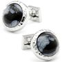 Onyx Marble and Pounded Silver Cufflinks