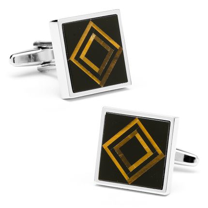 Onyx & Tigers Eye Double Diamond Cufflinks