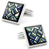 Optical Winter Weave Stone Inlaid Cufflinks