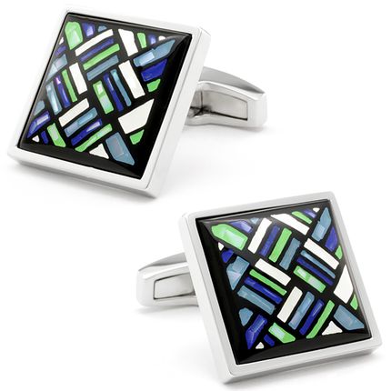 Optical Winter Weave Stone Inlaid Cufflinks